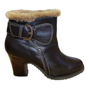 Brilliant Waterproof Leather Faux Fur Lined Insulated Heeled Ankle Boots Sz 7.5